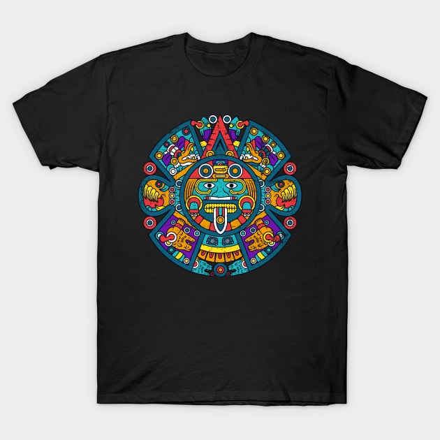 Aztec Calendar - Colorful Design T-Shirt by verde